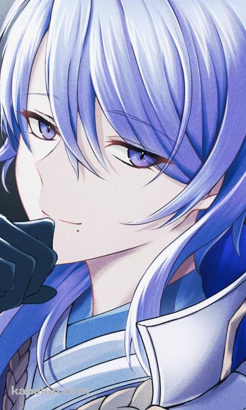 口元に手をあて微笑むかっこいい神里綾人 / 青い髪 / イケメン / 原神のAndroidの壁紙(480px x 800px) スマホ用