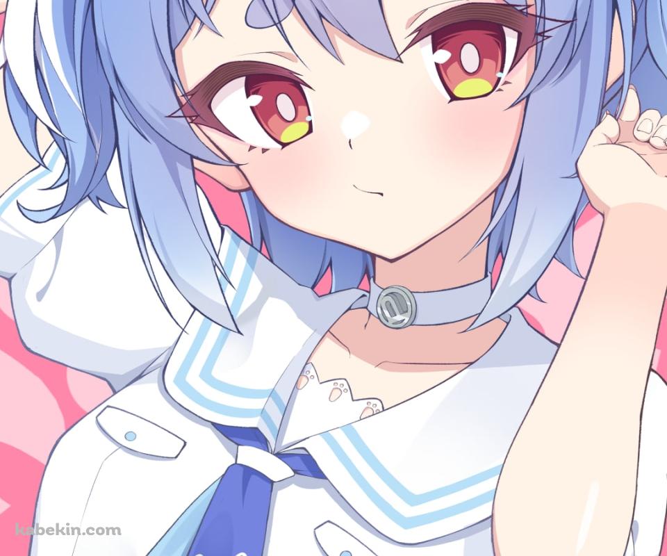 右手を頭の後ろ、左手で髪を触る可愛い兎田ぺこら / ホロライブ / バーチャルYouTuber / VtuberのAndroidの壁紙(960px x 800px) スマホ用
