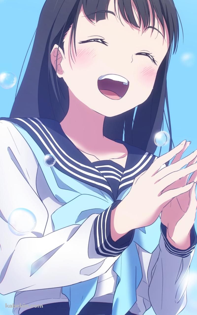 両手をあわせる笑顔の明日小路（あけび こみち） / セーラー服 / 女子高生 / JK / 明日ちゃんのセーラー服のAndroidの壁紙(800px x 1280px) スマホ用