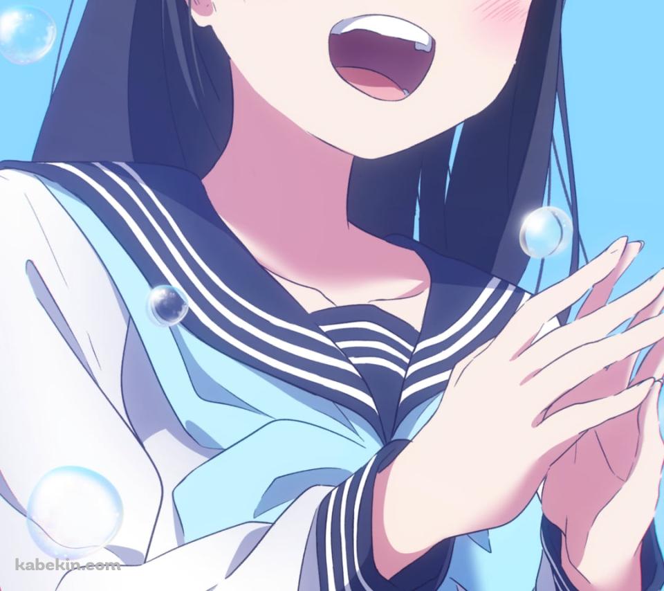 両手をあわせる笑顔の明日小路（あけび こみち） / セーラー服 / 女子高生 / JK / 明日ちゃんのセーラー服のAndroidの壁紙(960px x 854px) スマホ用