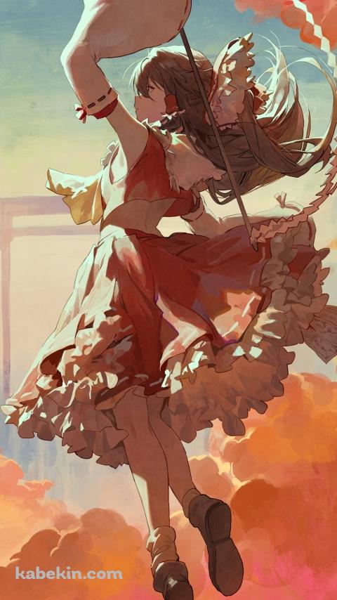 オレンジの雲と三日月と博麗霊夢 / 東方のAndroidの壁紙(480px x 854px) スマホ用