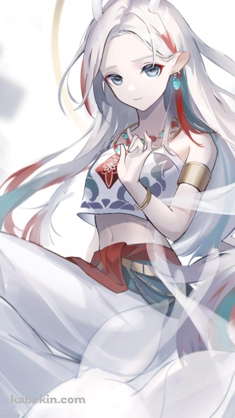 左手でポーズをとる綺麗な九色鹿（くしきろく） / アークナイツのAndroidの壁紙(480px x 854px) スマホ用