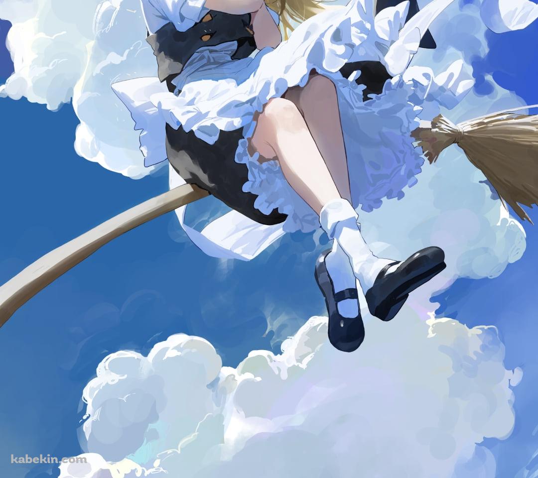 ホウキに乗った笑顔の霧雨魔理沙 / 晴天 / 東方のAndroidの壁紙(1080px x 960px) スマホ用