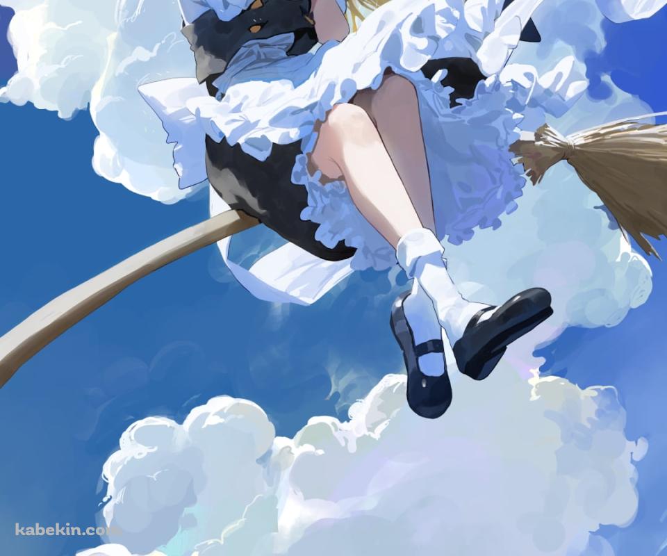 ホウキに乗った笑顔の霧雨魔理沙 / 晴天 / 東方のAndroidの壁紙(960px x 800px) スマホ用
