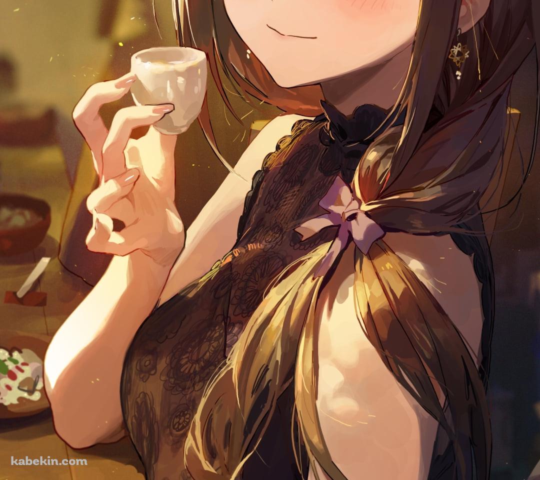 お猪口で日本酒を飲む可愛い桑山千雪 (くわやま ちゆき)  / 居酒屋 / アイドルマスターシャイニーカラーズのAndroidの壁紙(1080px x 960px) スマホ用
