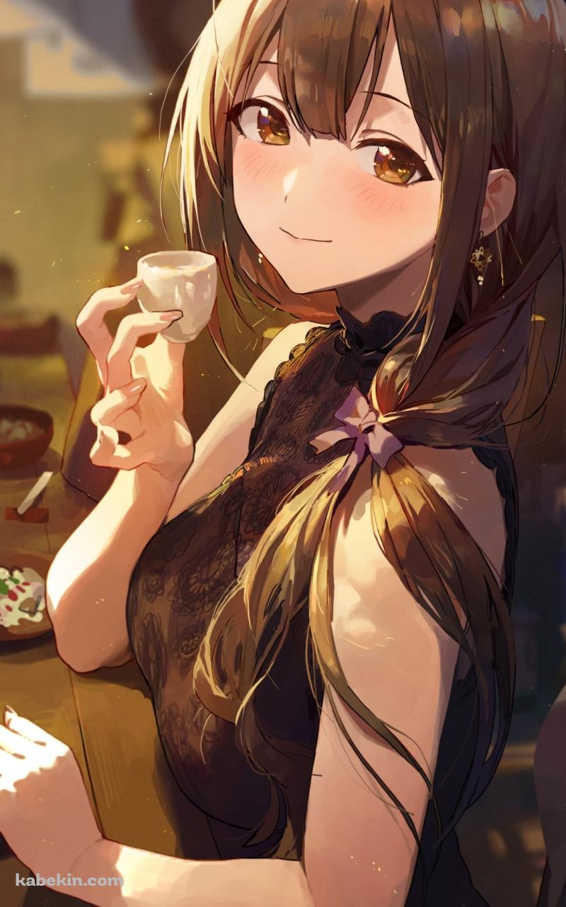 お猪口で日本酒を飲む可愛い桑山千雪 (くわやま ちゆき)  / 居酒屋 / アイドルマスターシャイニーカラーズのAndroidの壁紙(800px x 1280px) スマホ用