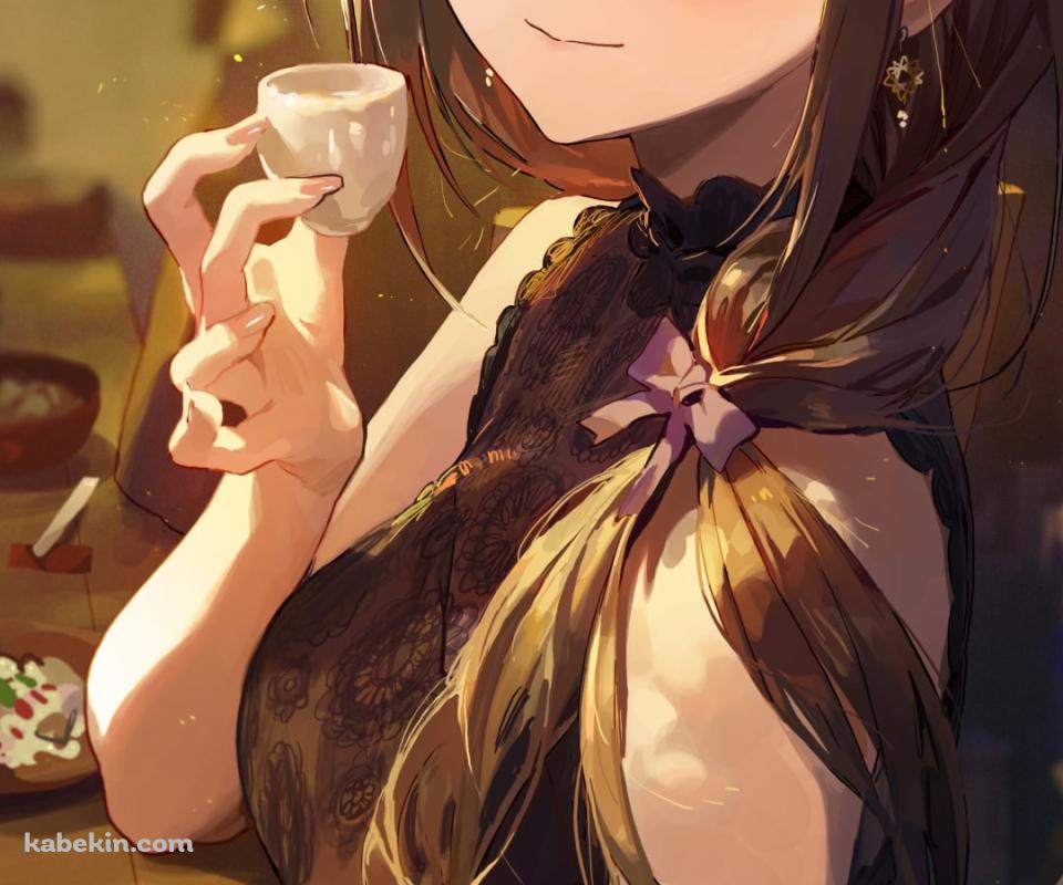 お猪口で日本酒を飲む可愛い桑山千雪 (くわやま ちゆき)  / 居酒屋 / アイドルマスターシャイニーカラーズのAndroidの壁紙(960px x 800px) スマホ用