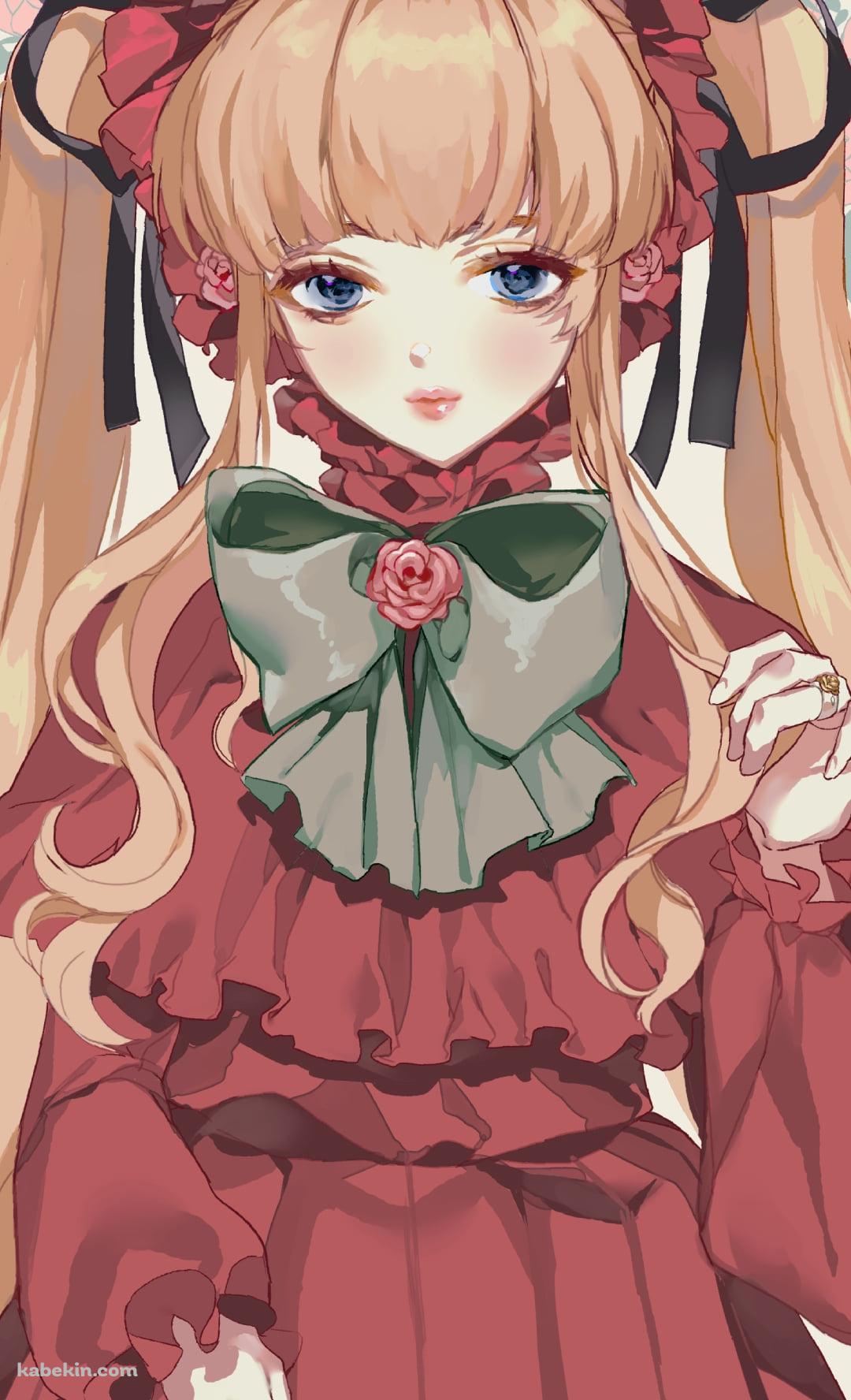 赤いドレスを着た真紅 / 緑のリボン / ローゼンメイデンのAndroidの壁紙(1080px x 1776px) スマホ用