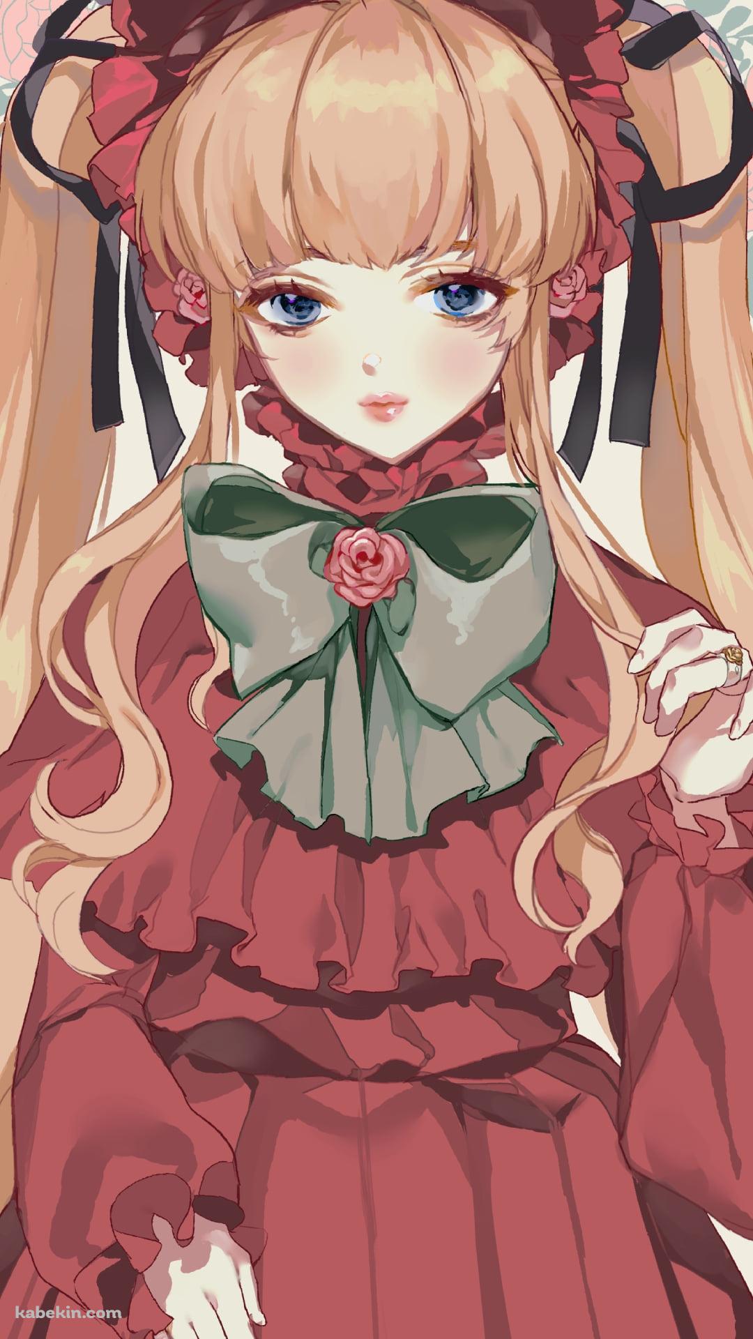 赤いドレスを着た真紅 / 緑のリボン / ローゼンメイデンのAndroidの壁紙(1080px x 1920px) スマホ用