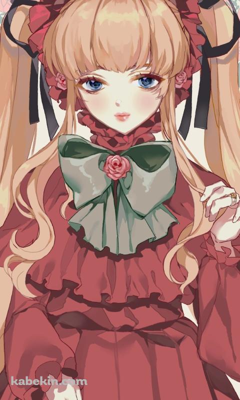 赤いドレスを着た真紅 / 緑のリボン / ローゼンメイデンのAndroidの壁紙(480px x 800px) スマホ用