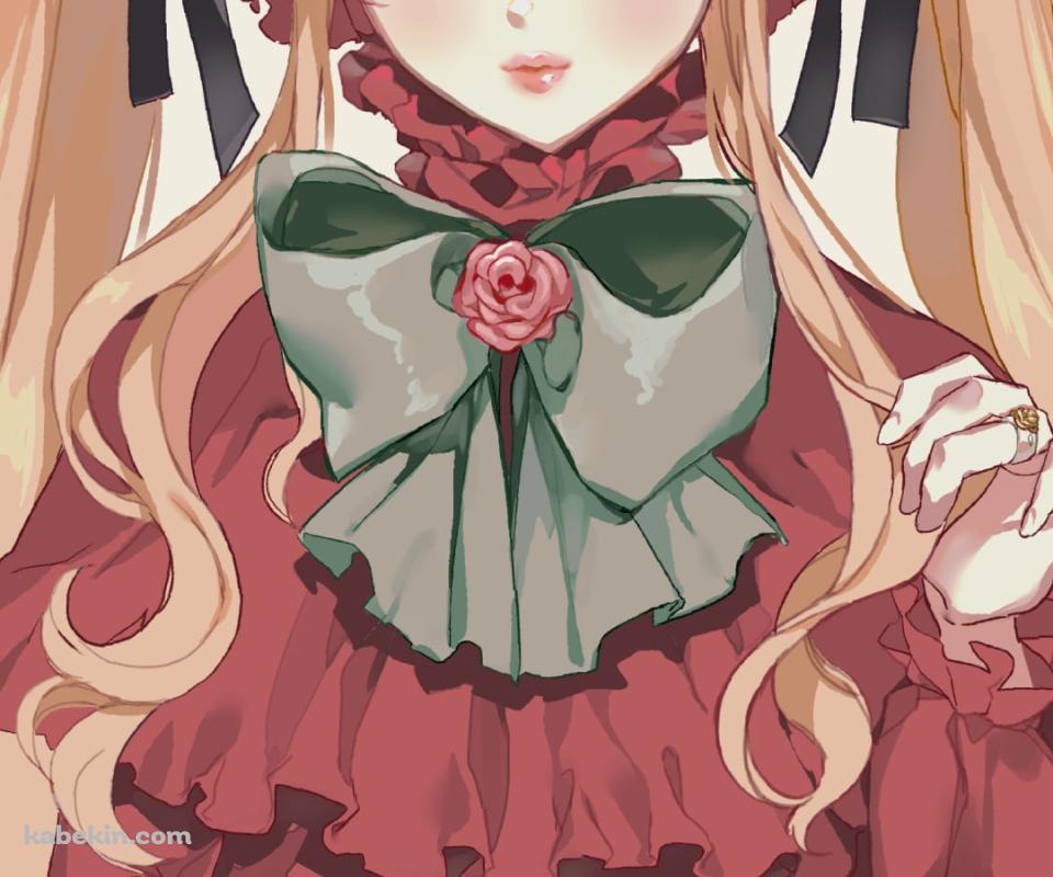 赤いドレスを着た真紅 / 緑のリボン / ローゼンメイデンのAndroidの壁紙(960px x 800px) スマホ用