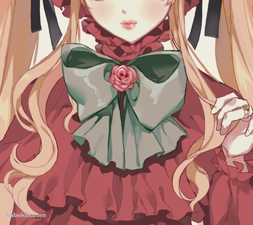 赤いドレスを着た真紅 / 緑のリボン / ローゼンメイデンのAndroidの壁紙(960px x 854px) スマホ用