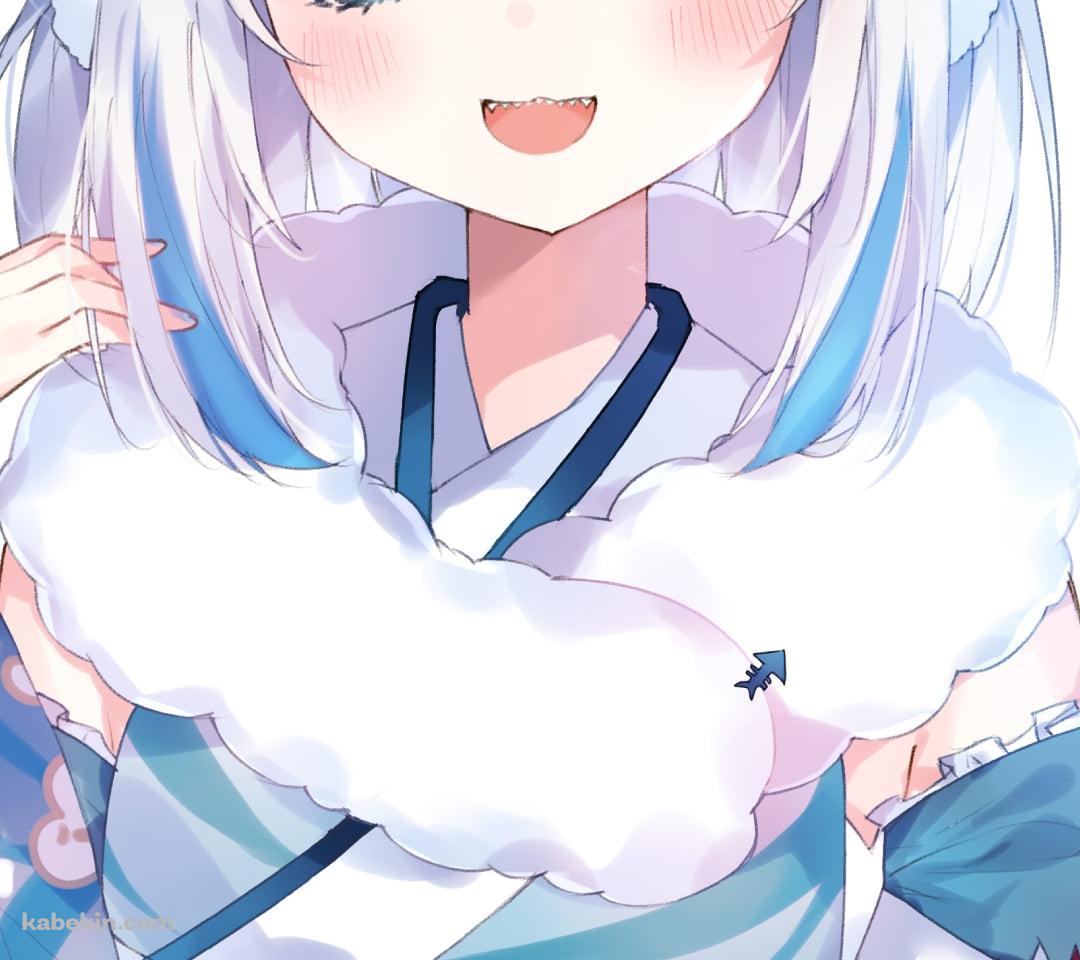 水色の着物を着た可愛いがうる・ぐら / ホロライブ / バーチャルYouTuber / VtuberのAndroidの壁紙(1080px x 960px) スマホ用