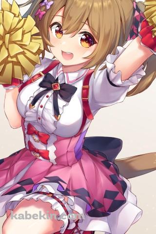 黄色いポンポンを持つチアリーダーのスマートファルコン / ウマ娘プリティーダービーのAndroidの壁紙(320px x 480px) スマホ用
