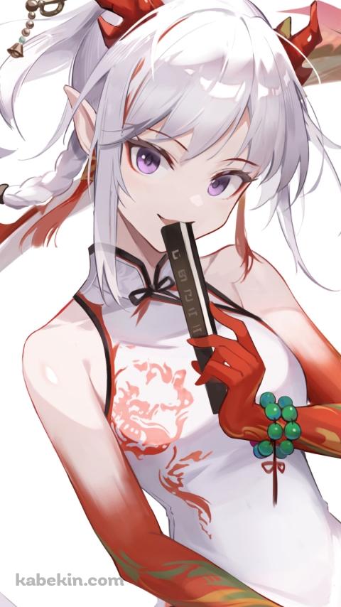 扇子を口元にあてるかわいいニェン / アークナイツのAndroidの壁紙(480px x 854px) スマホ用