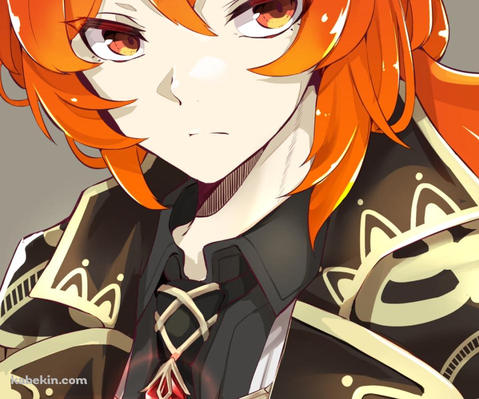 腕を触りながらこちらを見つめるかっこいいディルック・ラグヴィンド / 赤紙 / 原神のAndroidの壁紙(960px x 800px) スマホ用