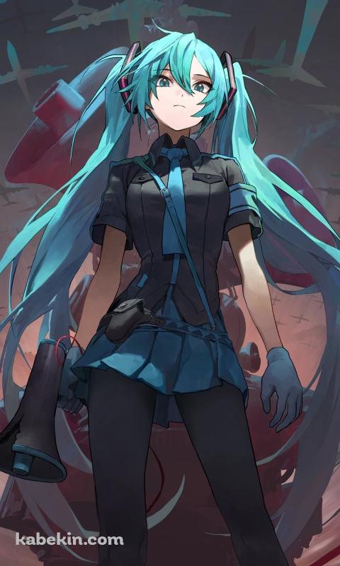 ハンド型メガホンを持つかっこいい初音ミク / 恋は戦争 / ボカロ / ボーカロイドのAndroidの壁紙(480px x 800px) スマホ用