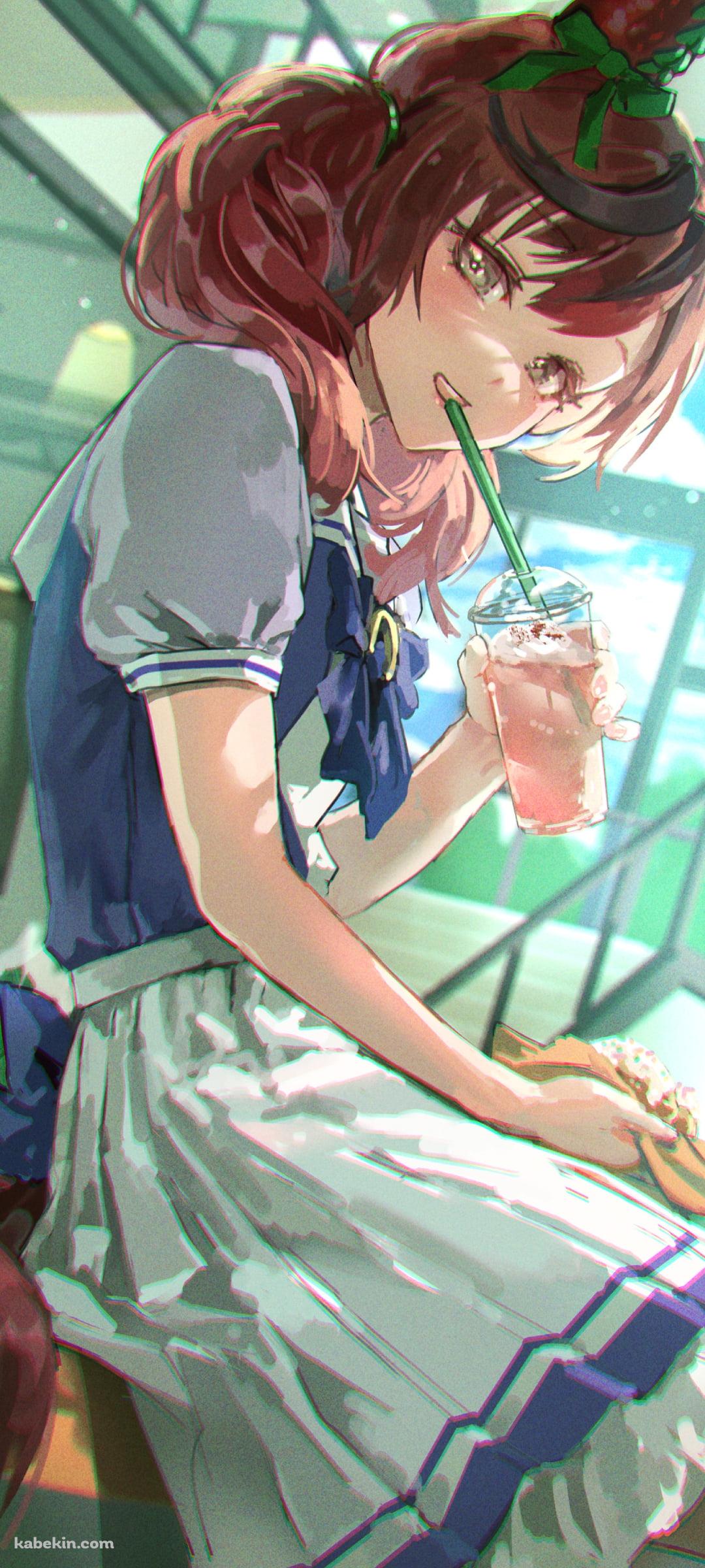 ピンクのジュースを飲みながらこちらを見つめるナイスネイチャ / ウマ娘プリティーダービーのAndroidの壁紙(1080px x 2400px) スマホ用
