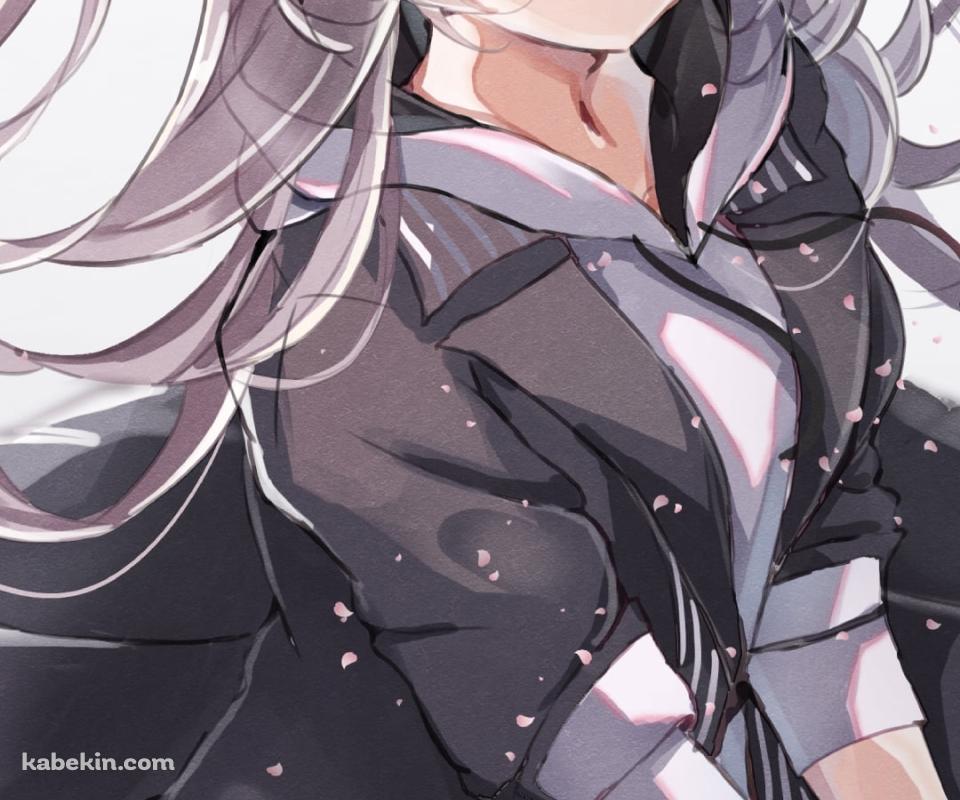 ピンクの花びらが舞う中でこちらを見つめる可愛い天津風（あまつかぜ） / 艦隊これくしょんのAndroidの壁紙(960px x 800px) スマホ用