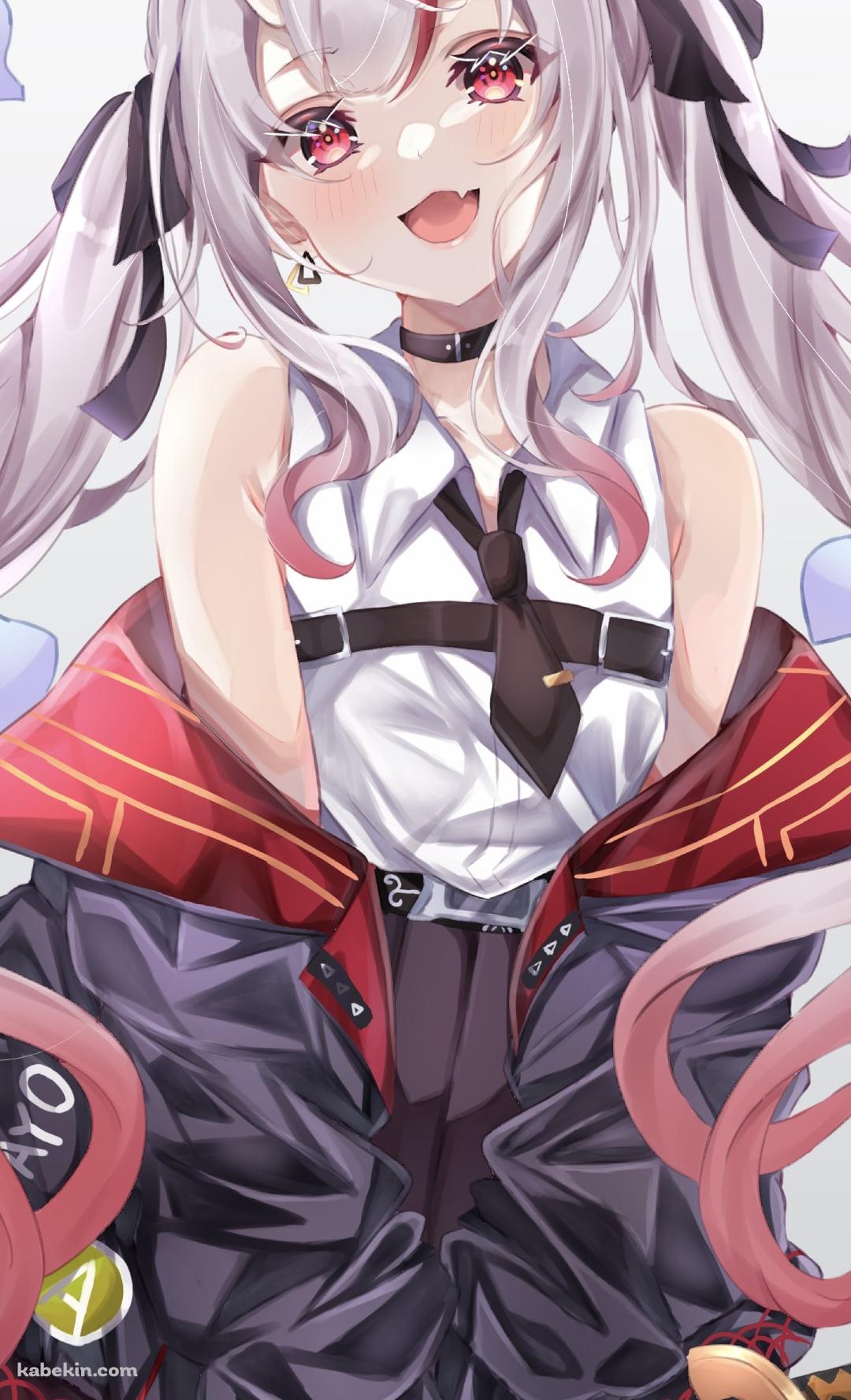 黒い刀を両手で持ち笑顔の百鬼あやめ / ホロライブ / バーチャルYouTuber / VtuberのAndroidの壁紙(1080px x 1776px) スマホ用