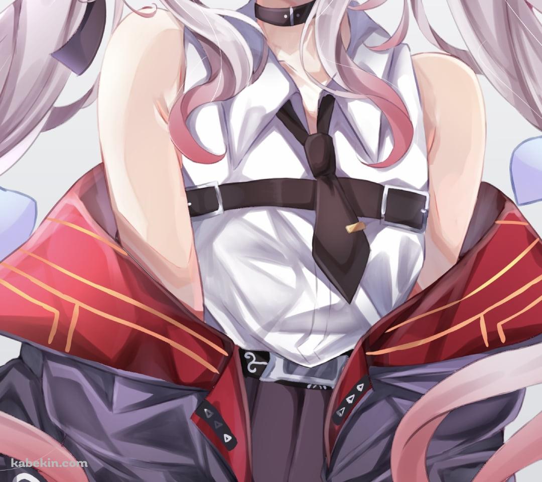 黒い刀を両手で持ち笑顔の百鬼あやめ / ホロライブ / バーチャルYouTuber / VtuberのAndroidの壁紙(1080px x 960px) スマホ用