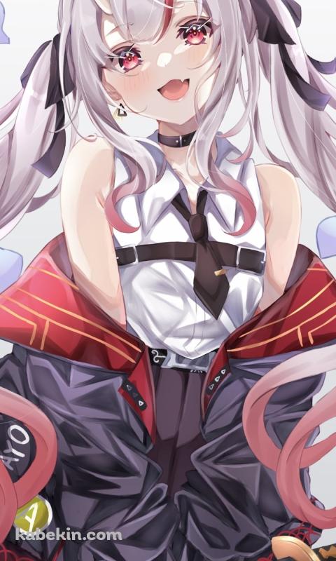 黒い刀を両手で持ち笑顔の百鬼あやめ / ホロライブ / バーチャルYouTuber / VtuberのAndroidの壁紙(480px x 800px) スマホ用