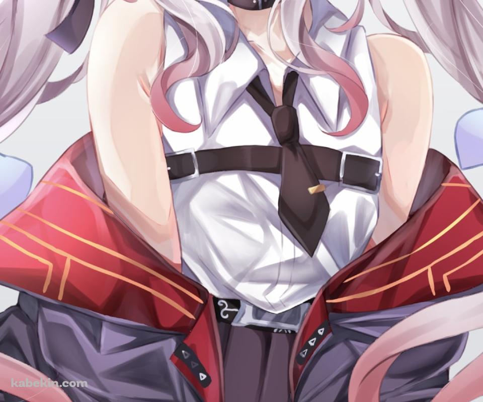 黒い刀を両手で持ち笑顔の百鬼あやめ / ホロライブ / バーチャルYouTuber / VtuberのAndroidの壁紙(960px x 800px) スマホ用