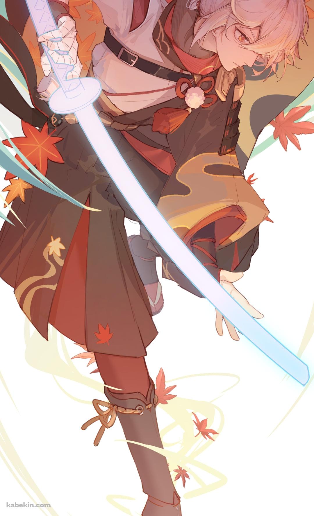 下に向かって剣を振るう楓原万葉（かえではらかずは） / 原神のAndroidの壁紙(1080px x 1776px) スマホ用