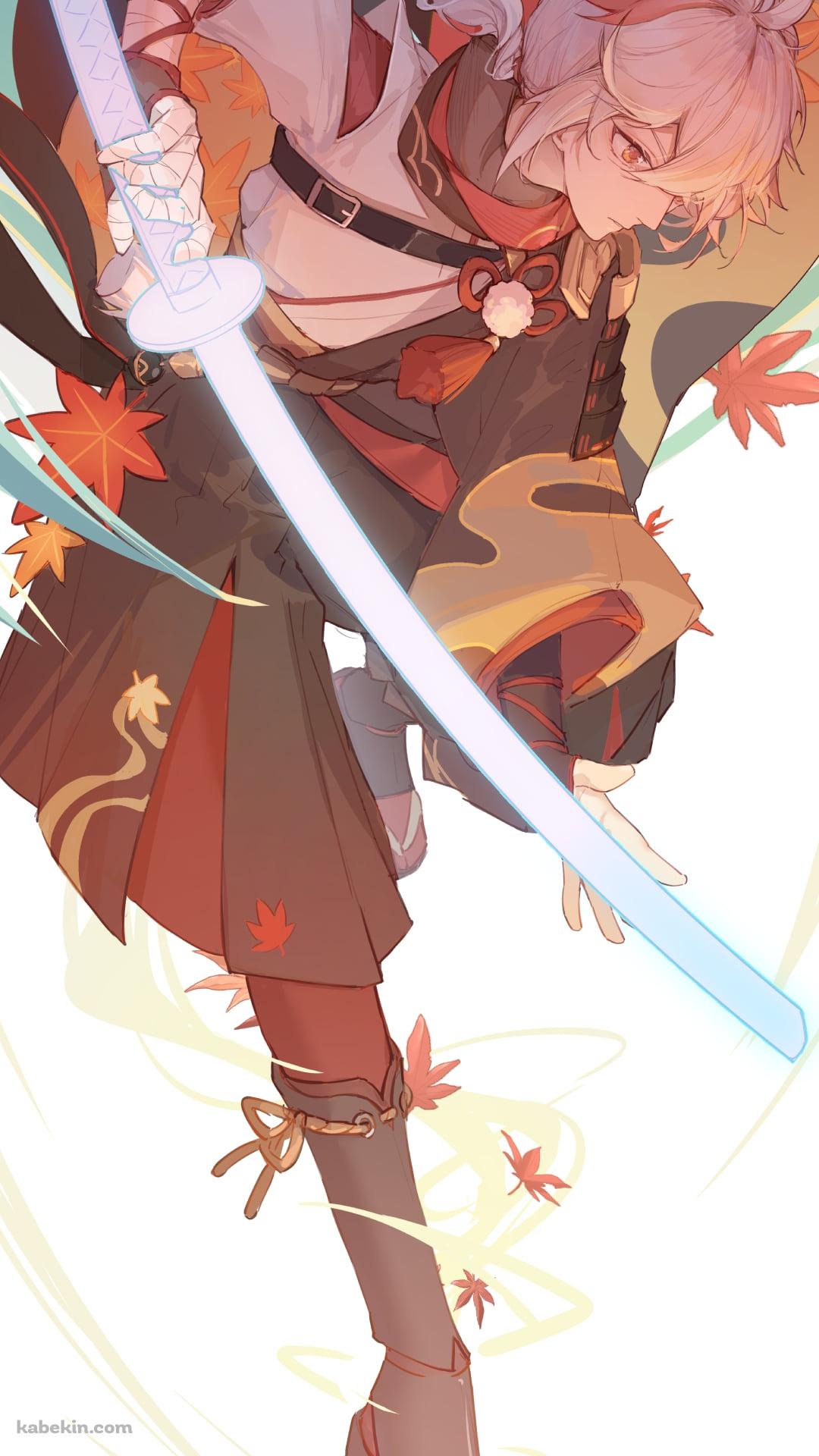 下に向かって剣を振るう楓原万葉（かえではらかずは） / 原神のAndroidの壁紙(1080px x 1920px) スマホ用