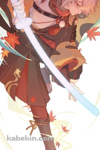 下に向かって剣を振るう楓原万葉（かえではらかずは） / 原神のAndroidの壁紙(320px x 480px) スマホ用