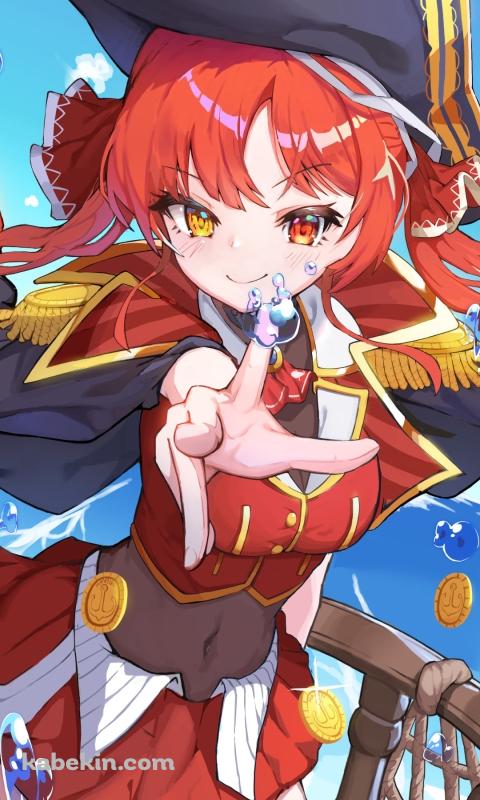 船の上で水滴を触る可愛い宝鐘マリン / ホロライブ / バーチャルYouTuber / VtuberのAndroidの壁紙(480px x 800px) スマホ用