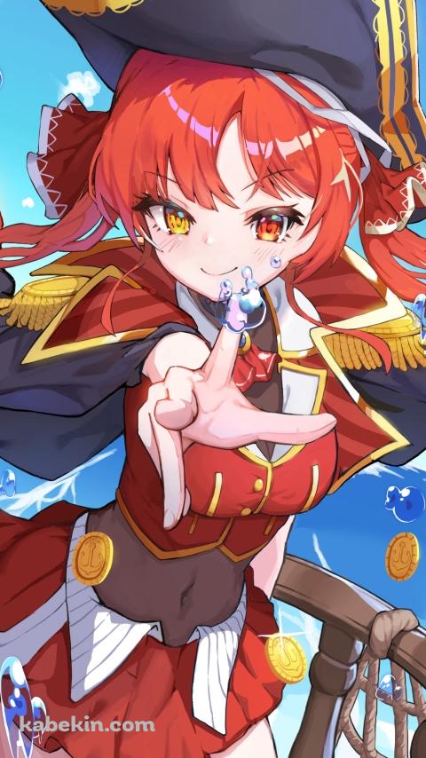 船の上で水滴を触る可愛い宝鐘マリン / ホロライブ / バーチャルYouTuber / VtuberのAndroidの壁紙(480px x 854px) スマホ用