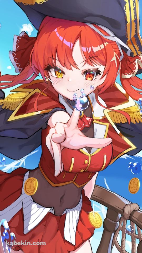 船の上で水滴を触る可愛い宝鐘マリン / ホロライブ / バーチャルYouTuber / VtuberのAndroidの壁紙(540px x 960px) スマホ用