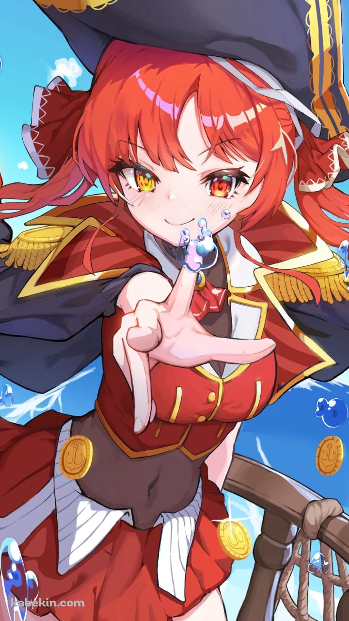 船の上で水滴を触る可愛い宝鐘マリン / ホロライブ / バーチャルYouTuber / VtuberのAndroidの壁紙(720px x 1280px) スマホ用