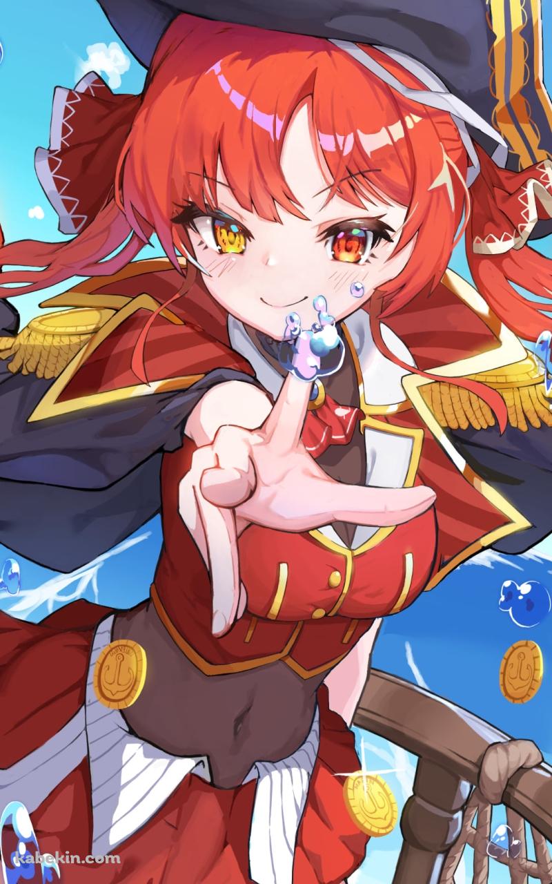 船の上で水滴を触る可愛い宝鐘マリン / ホロライブ / バーチャルYouTuber / VtuberのAndroidの壁紙(800px x 1280px) スマホ用