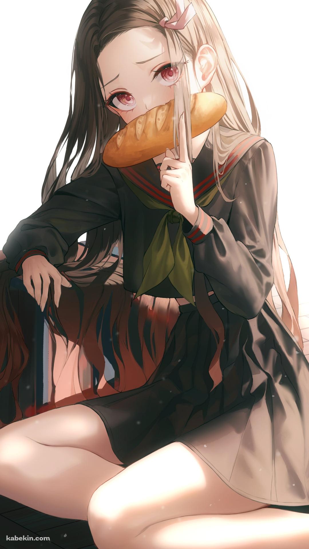 フランスパンを咥える竈門禰豆子 / 鬼滅の刃のAndroidの壁紙(1080px x 1920px) スマホ用