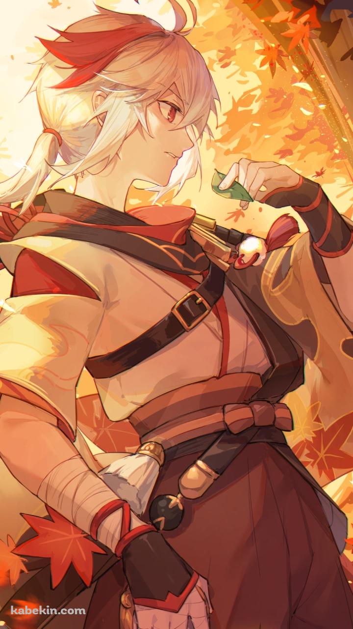 紅葉の中で緑の草を掴むかっこいい楓原万葉（かえではらかずは） / 原神のAndroidの壁紙(720px x 1280px) スマホ用