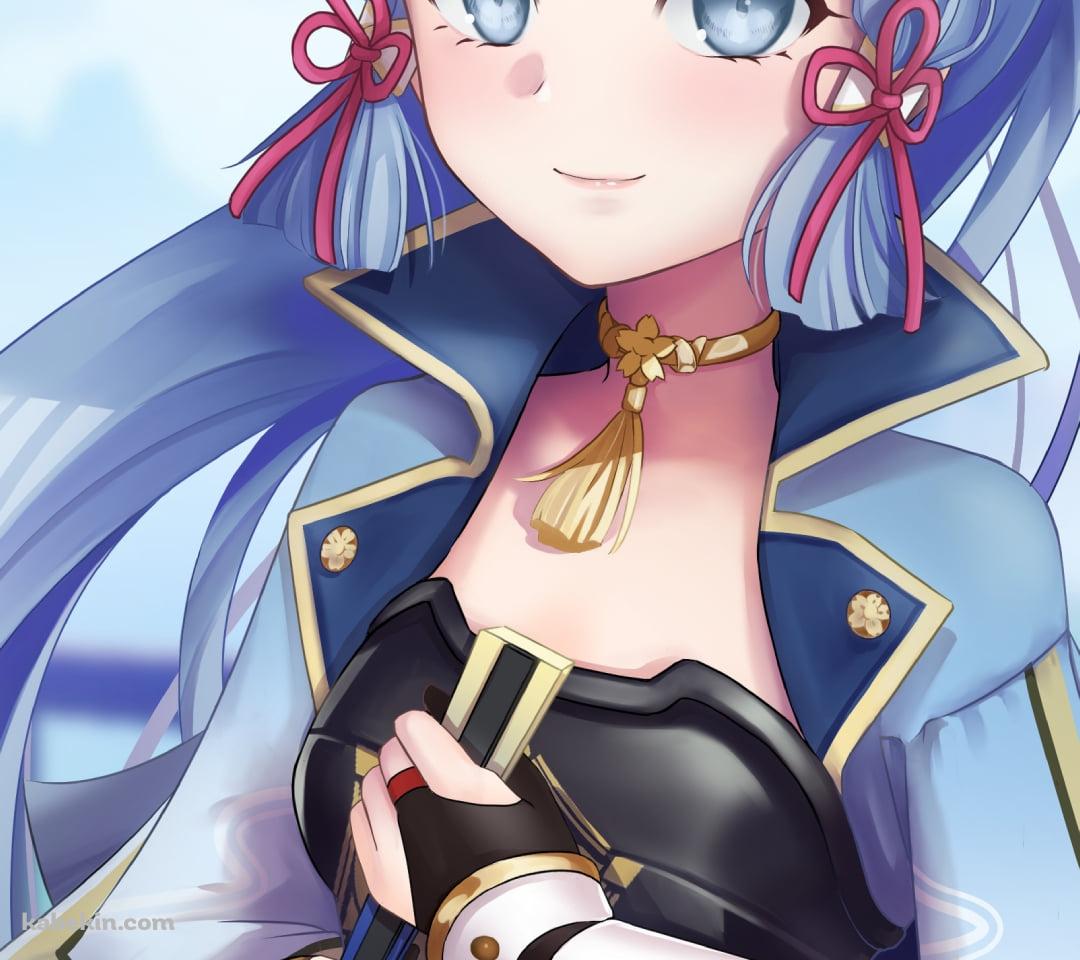 光沢感のある色彩で描かれた可愛い神里綾華 / 原神のAndroidの壁紙(1080px x 960px) スマホ用