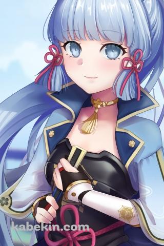 光沢感のある色彩で描かれた可愛い神里綾華 / 原神のAndroidの壁紙(320px x 480px) スマホ用