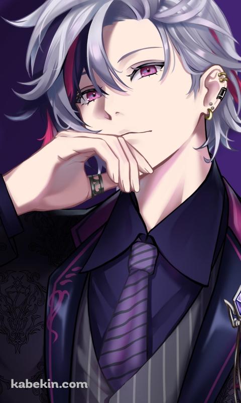 紫のスーツを着たかっこいい不破湊（ふわ みなと） / イケメン / 正面 / にじさんじ / バーチャルYouTuber / VtuberのAndroidの壁紙(480px x 800px) スマホ用