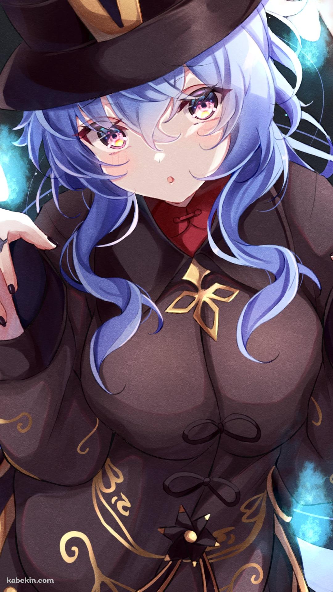 胡桃の衣装を着て両手でポーズをとる可愛い甘雨 / 怒っているお化け / 笑っているお化け / 原神のAndroidの壁紙(1080px x 1920px) スマホ用