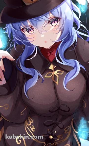 胡桃の衣装を着て両手でポーズをとる可愛い甘雨 / 怒っているお化け / 笑っているお化け / 原神のAndroidの壁紙(360px x 592px) スマホ用
