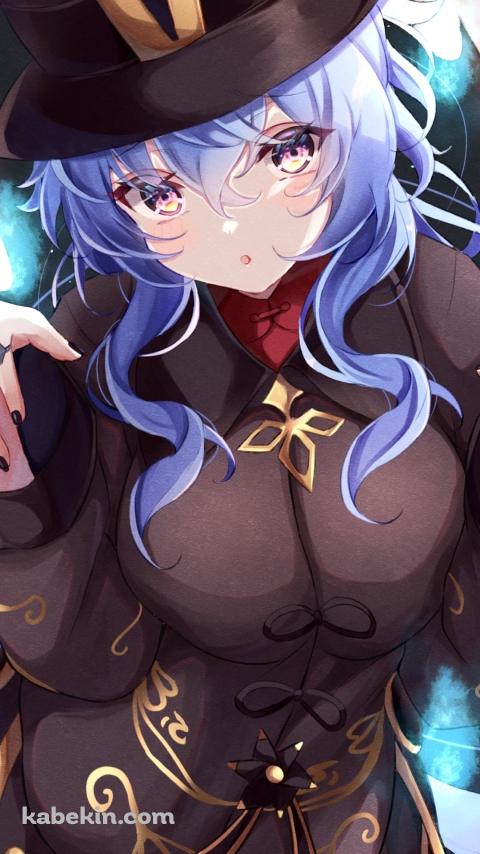 胡桃の衣装を着て両手でポーズをとる可愛い甘雨 / 怒っているお化け / 笑っているお化け / 原神のAndroidの壁紙(480px x 854px) スマホ用