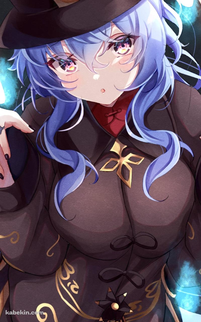 胡桃の衣装を着て両手でポーズをとる可愛い甘雨 / 怒っているお化け / 笑っているお化け / 原神のAndroidの壁紙(800px x 1280px) スマホ用