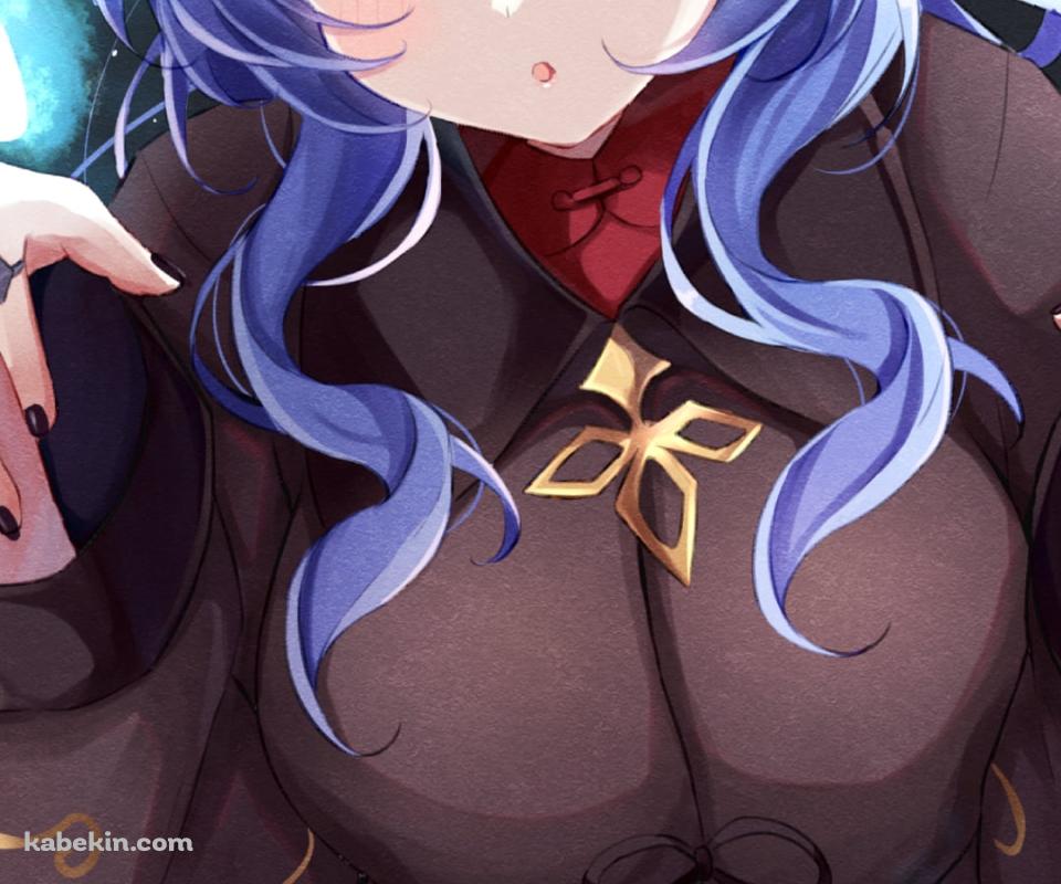 胡桃の衣装を着て両手でポーズをとる可愛い甘雨 / 怒っているお化け / 笑っているお化け / 原神のAndroidの壁紙(960px x 800px) スマホ用