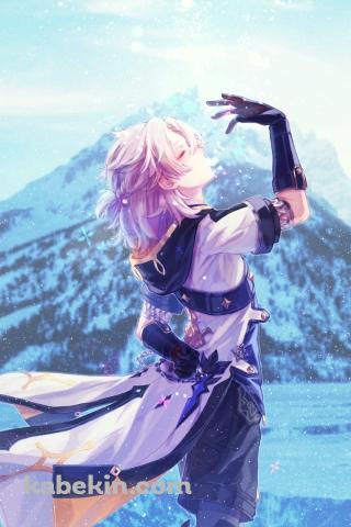 雪山とアルベド / かっこいい / 原神のAndroidの壁紙(320px x 480px) スマホ用