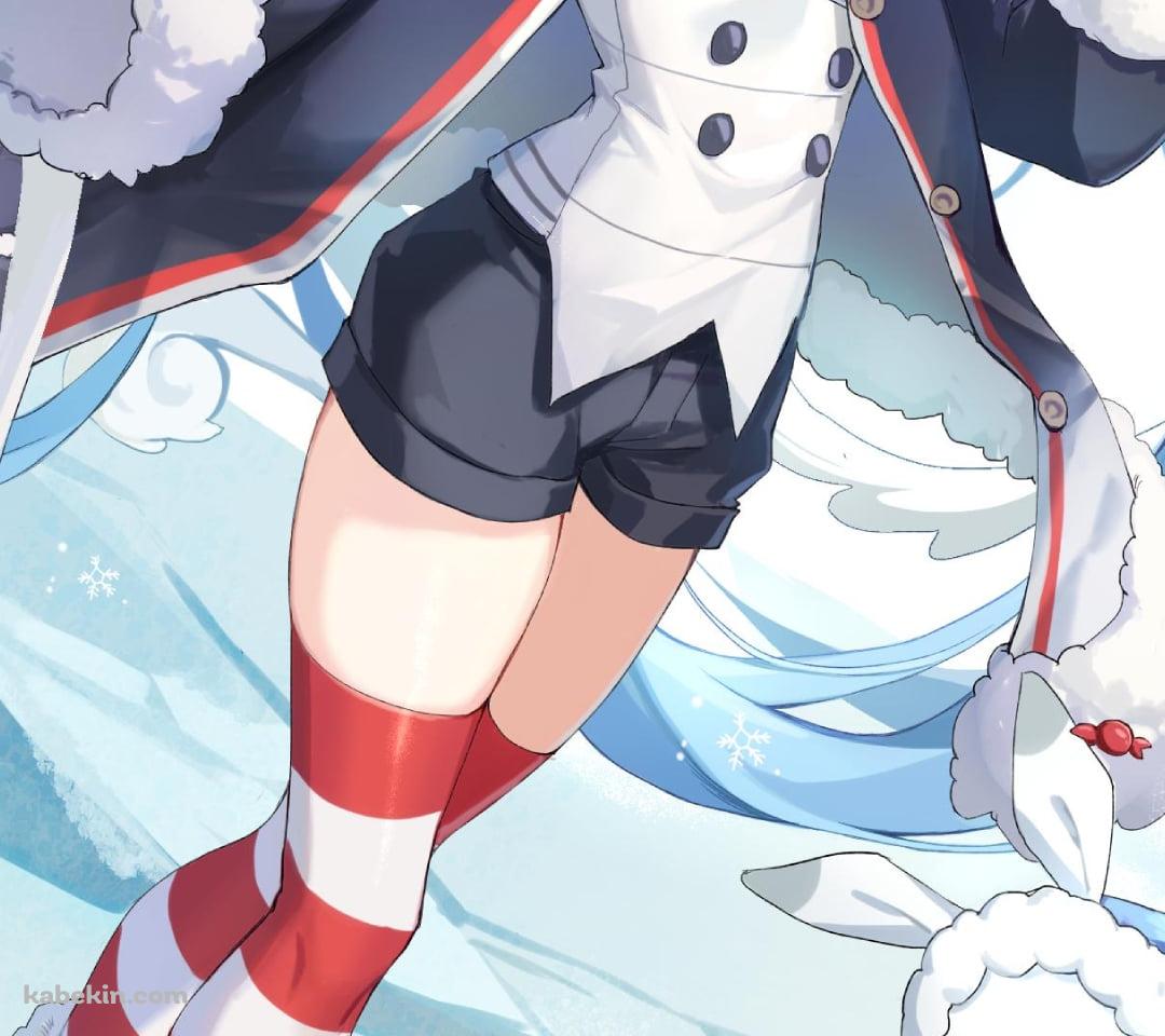 氷上に立ち笑顔の雪ミクとラビット・ユキネ / 可愛い / ボカロ / ボーカロイドのAndroidの壁紙(1080px x 960px) スマホ用