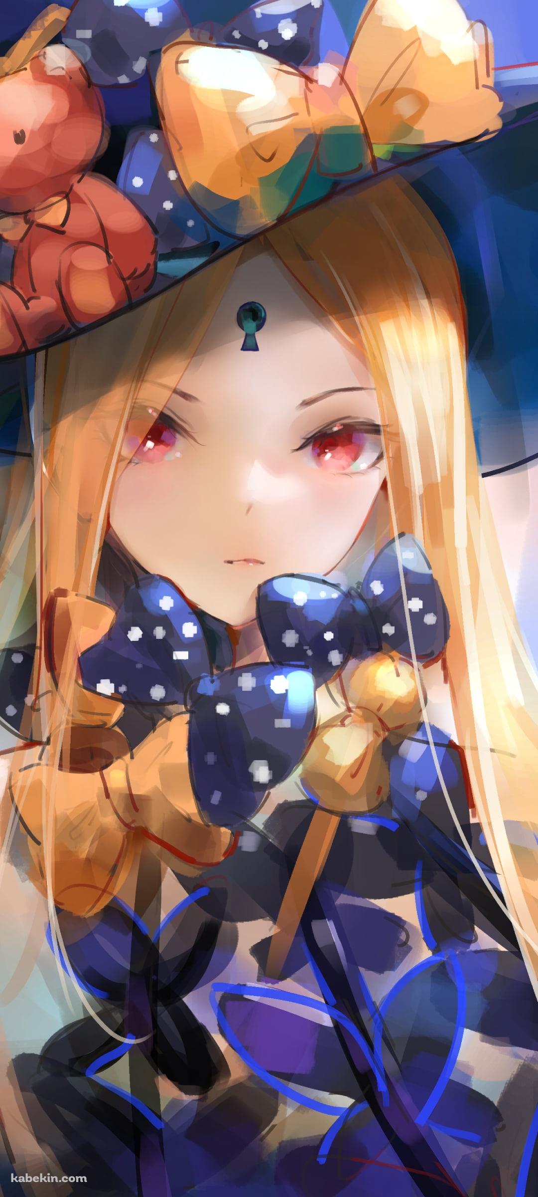 水彩で描いた可愛いアビゲイル・ウィリアムズ / ドット柄のリボン / 熊の飾り / fate/grand orderのAndroidの壁紙(1080px x 2400px) スマホ用