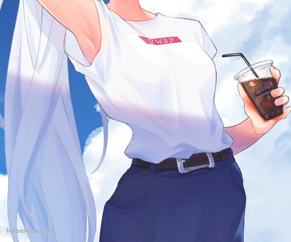 晴天の下でアイスコーヒーを飲むワイス・シュニー / シュニー・ダスト・カンパニー / 令嬢 / RWBYのAndroidの壁紙(960px x 800px) スマホ用