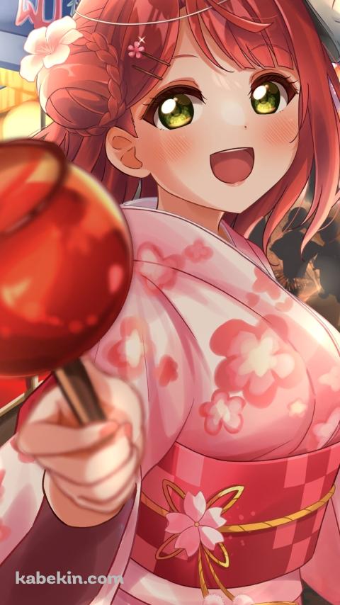 あんず飴を差し出す笑顔の上原歩夢（うえはら あゆむ） / 屋台 / お祭り / 虹ヶ咲学園スクールアイドル同好会のAndroidの壁紙(480px x 854px) スマホ用